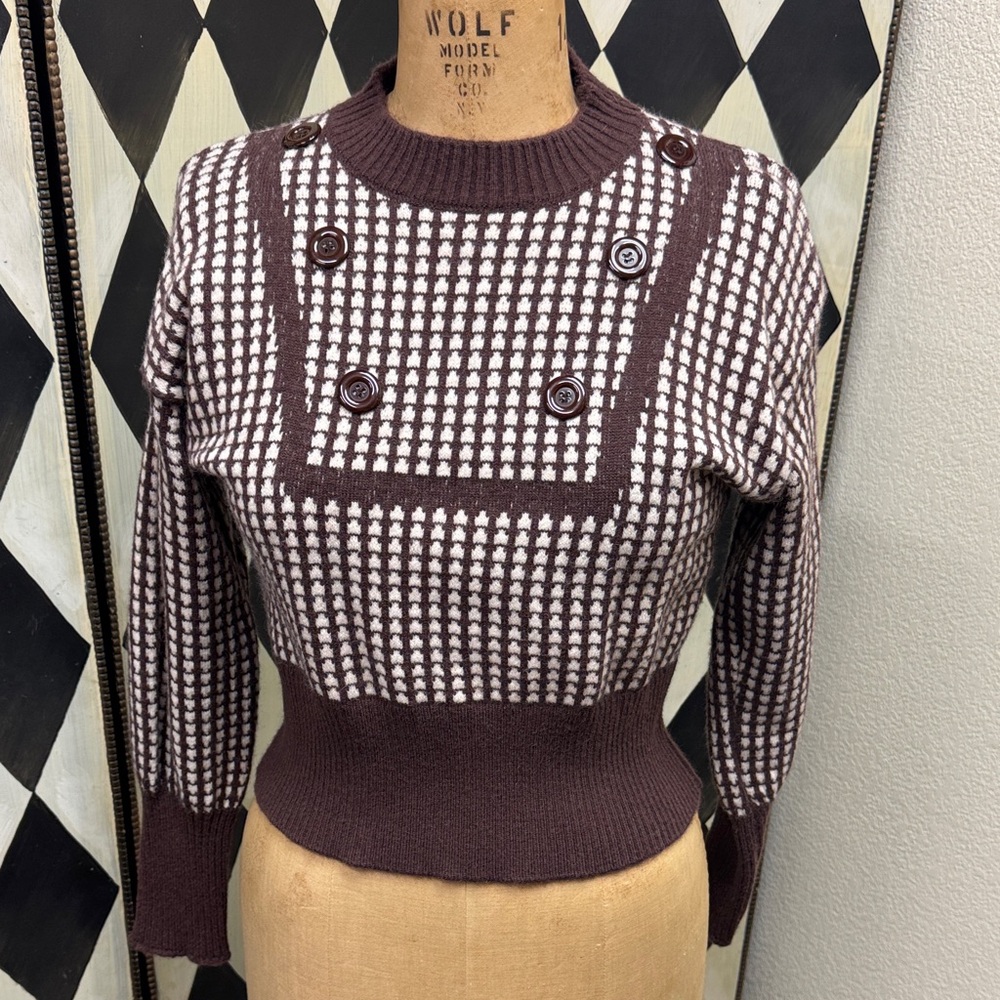 Shein Houndstooth Sweater With Button Detail